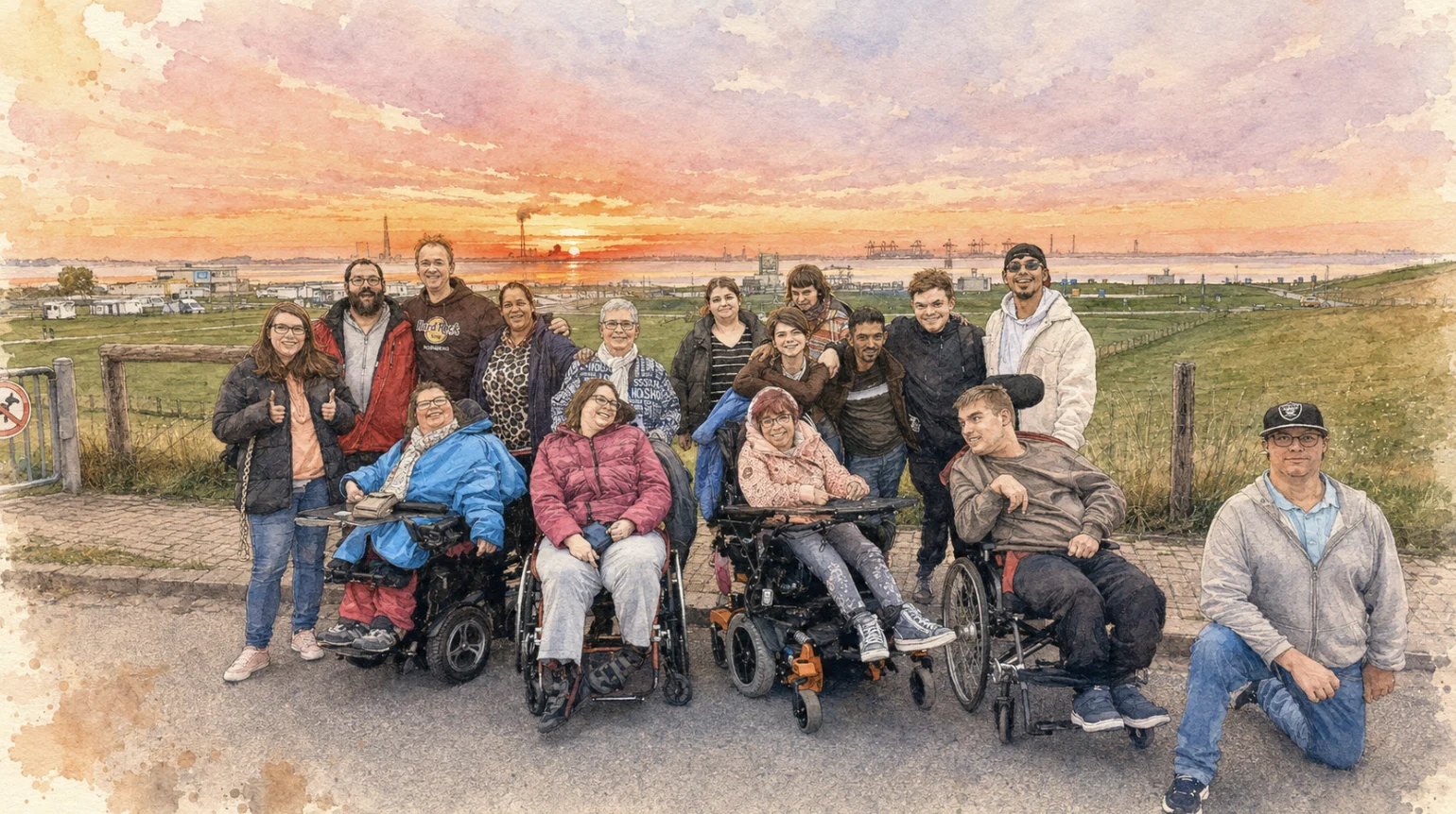 Inklusion Eine Gruppe von Menschen auf einem Gruppenbild lächeln in die Kamera